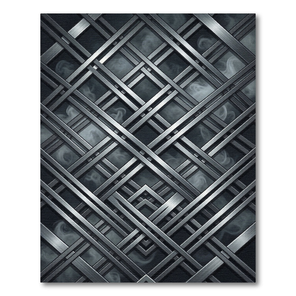 Metallic Silver Intersecting Linear Grid Rug