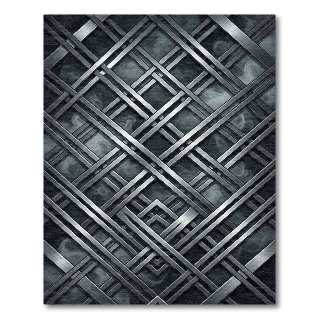 Metallic Silver Intersecting Linear Grid Rug