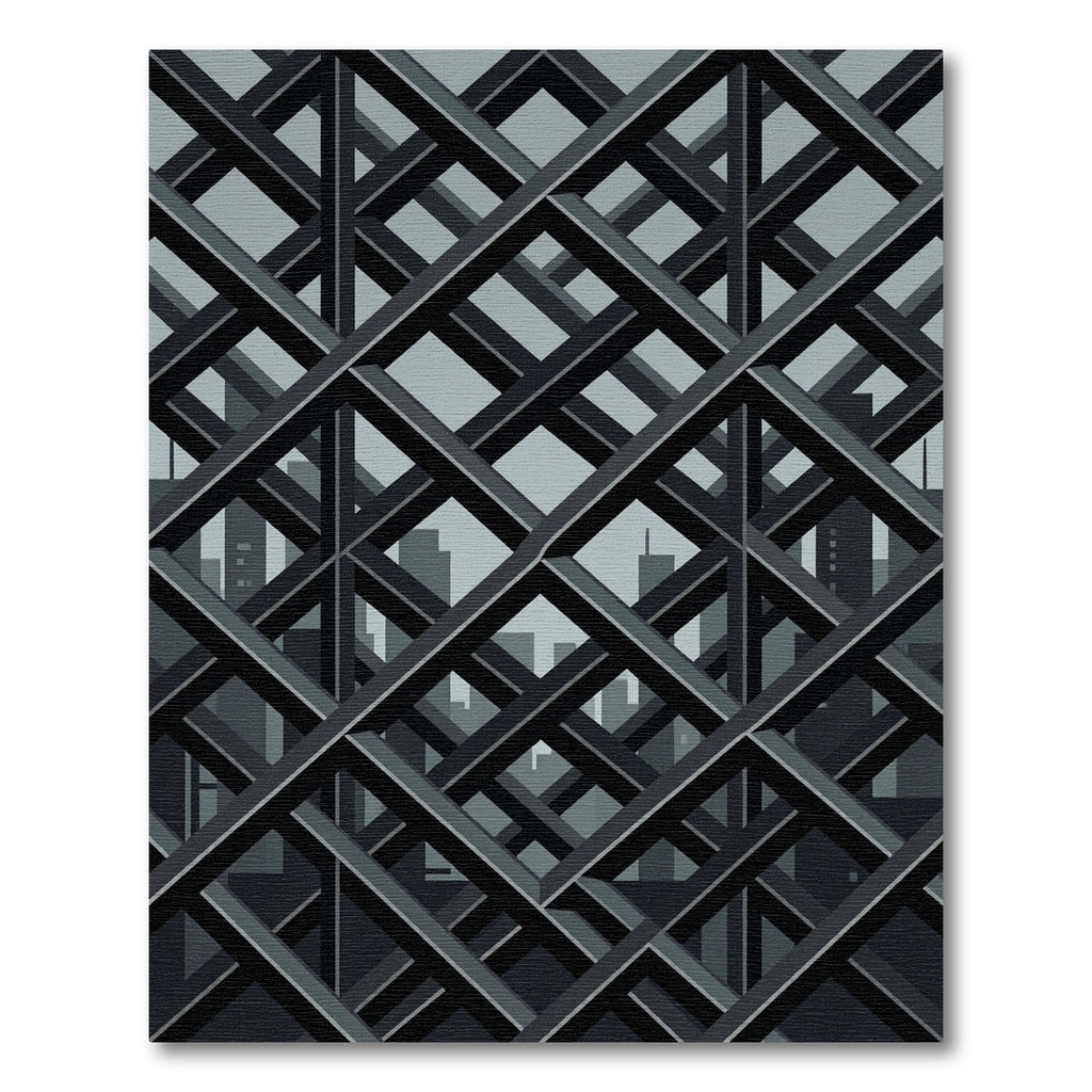 Modern Charcoal Architectural Grid Rug