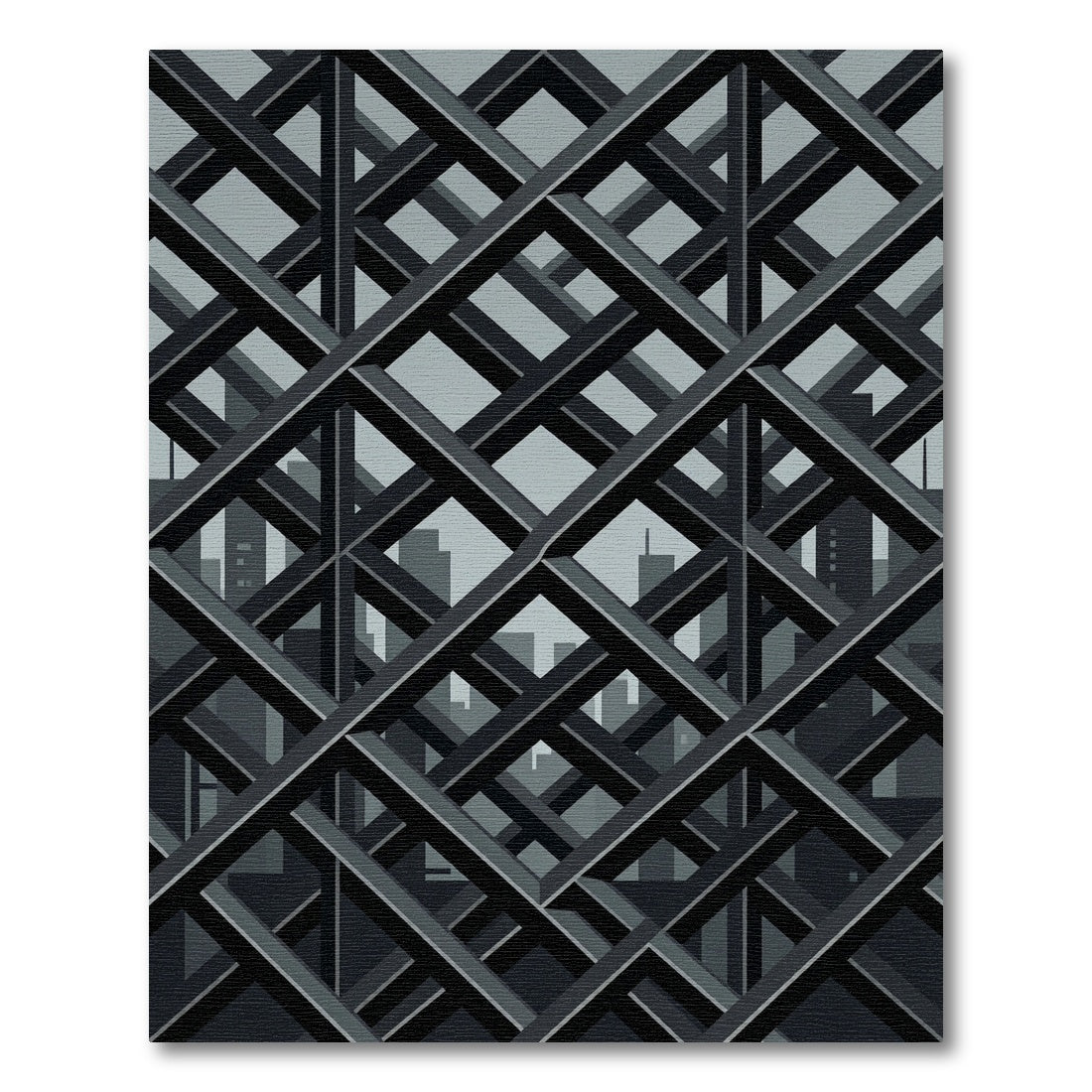 Modern Charcoal Architectural Grid Rug