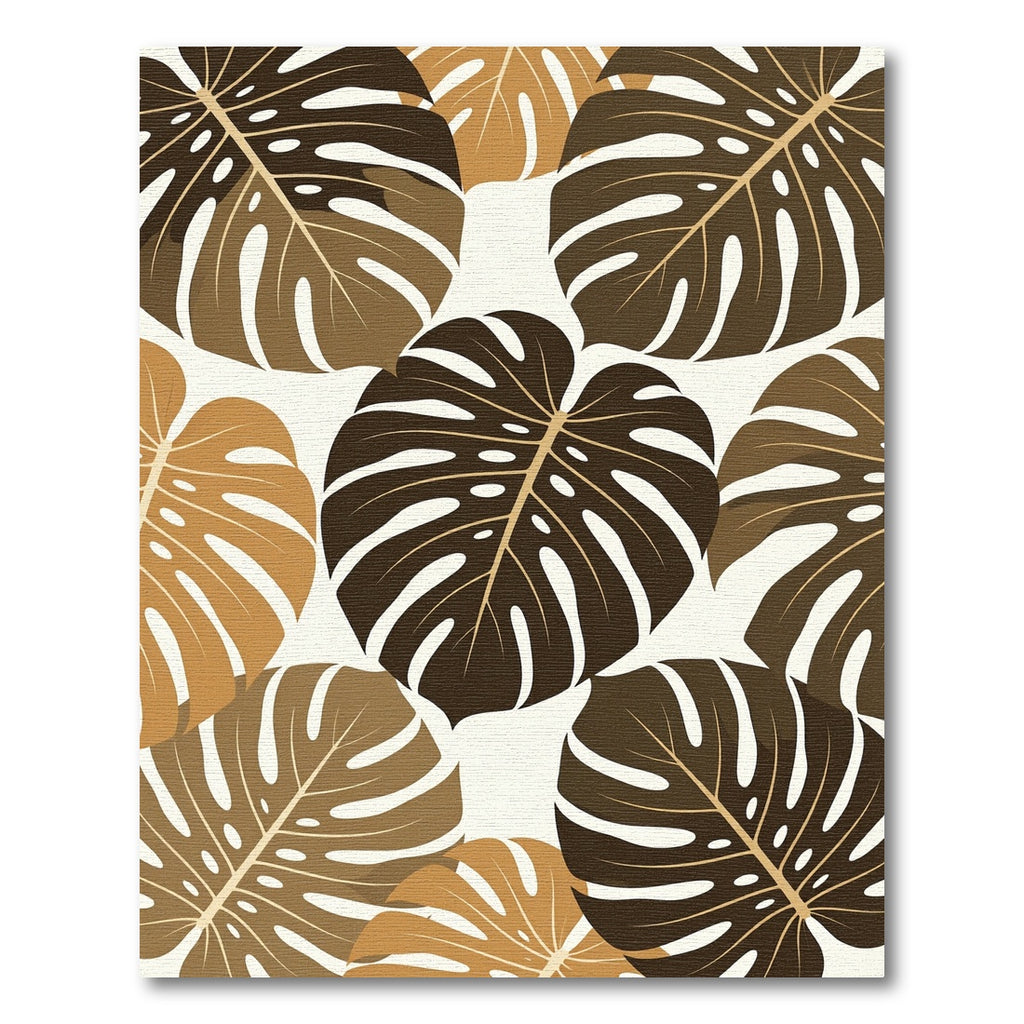 Earthy Brown Botanical Monstera Leaf Rug