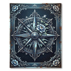 Elegant Blue Floral Compass Medallion Rug