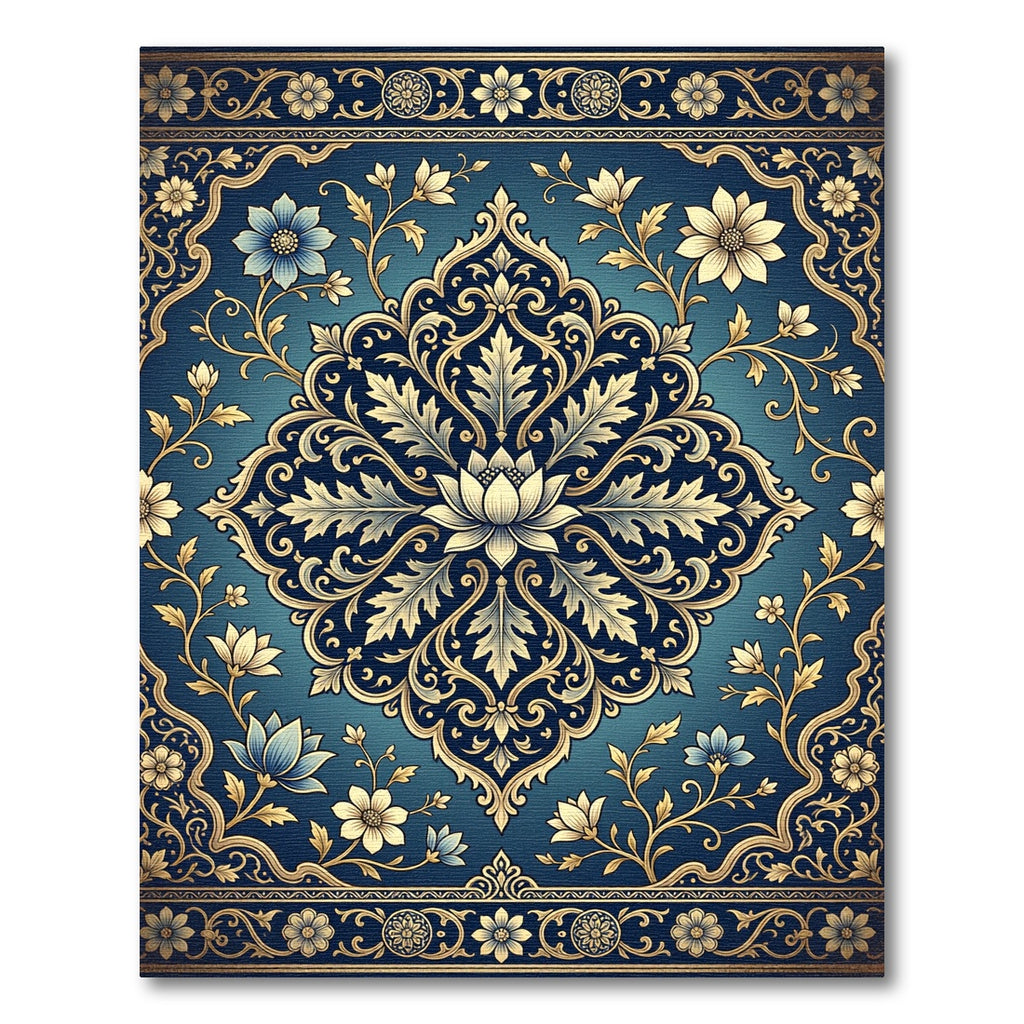 Ornate Teal Floral Inlay Rug