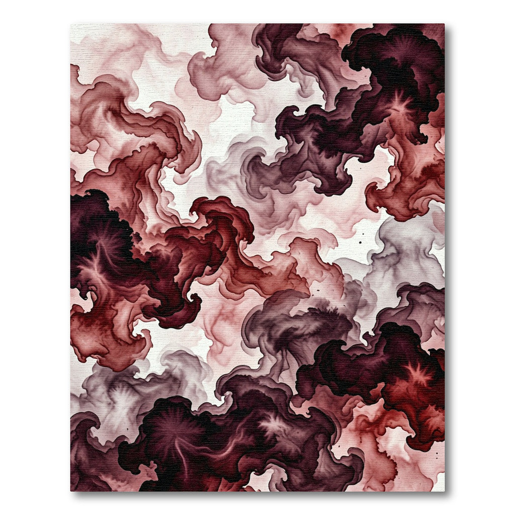 Dark Crimson Abstract Smoky Flow Rug