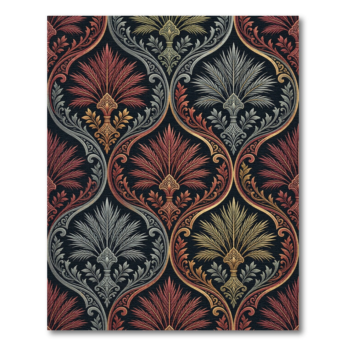 Ornate Crimson and Gold Palmette Tapestry Rug
