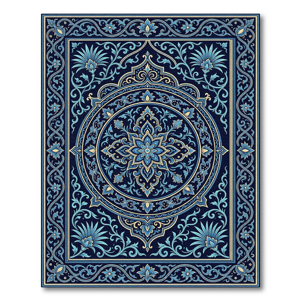 Deep Blue Floral Medallion Rectangle Rug