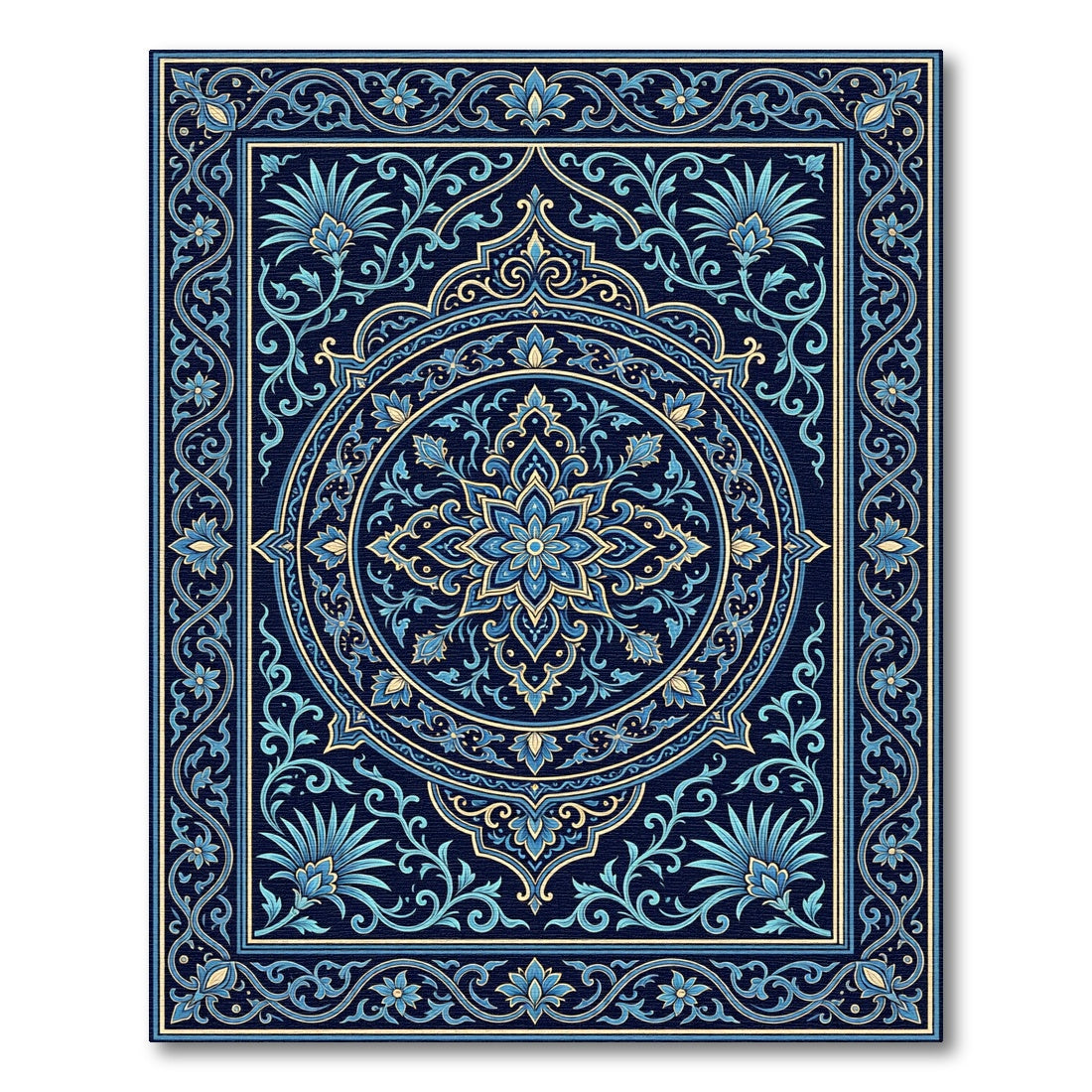 Deep Blue Floral Medallion Rectangle Rug