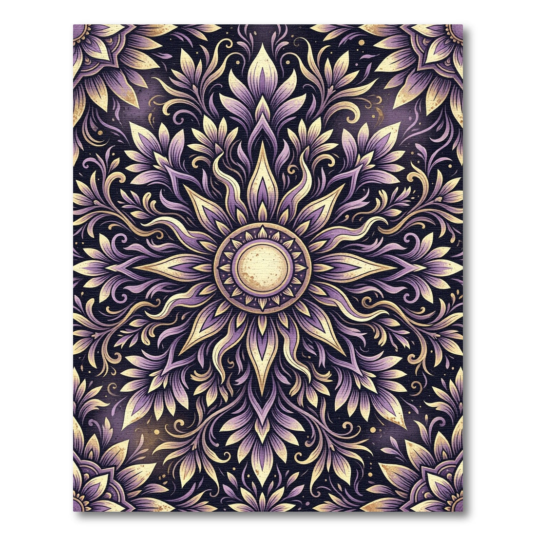 Radiant Amethyst Gold Floral Mandala Rug