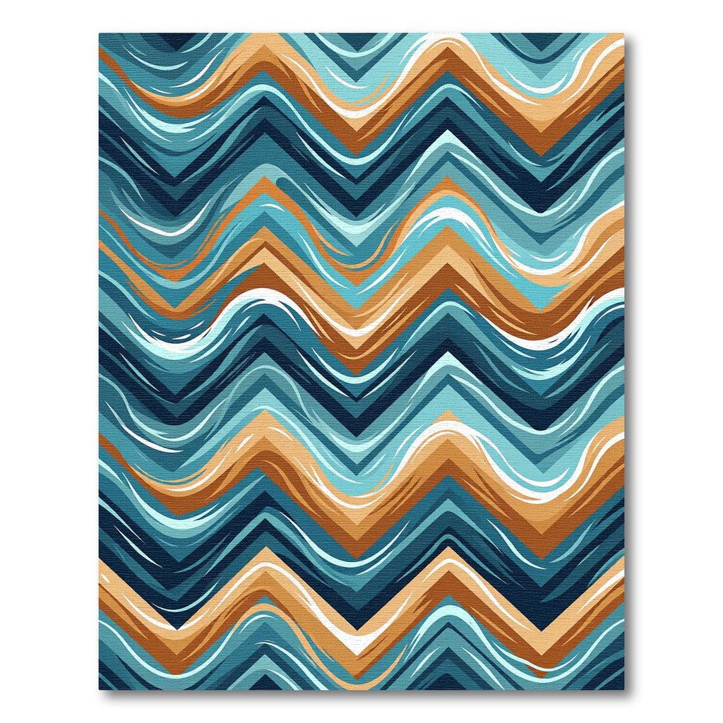Abstract Teal and Copper Chevron Wave Rug