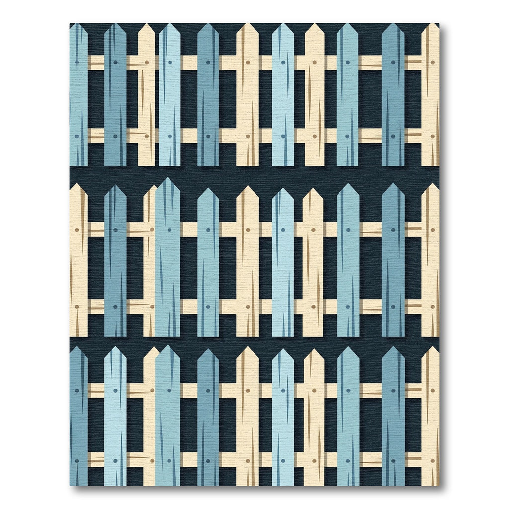 Contemporary Blue and Cream Picket Fence Rug