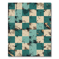 Abstract Teal Brown Splatter Check Rug
