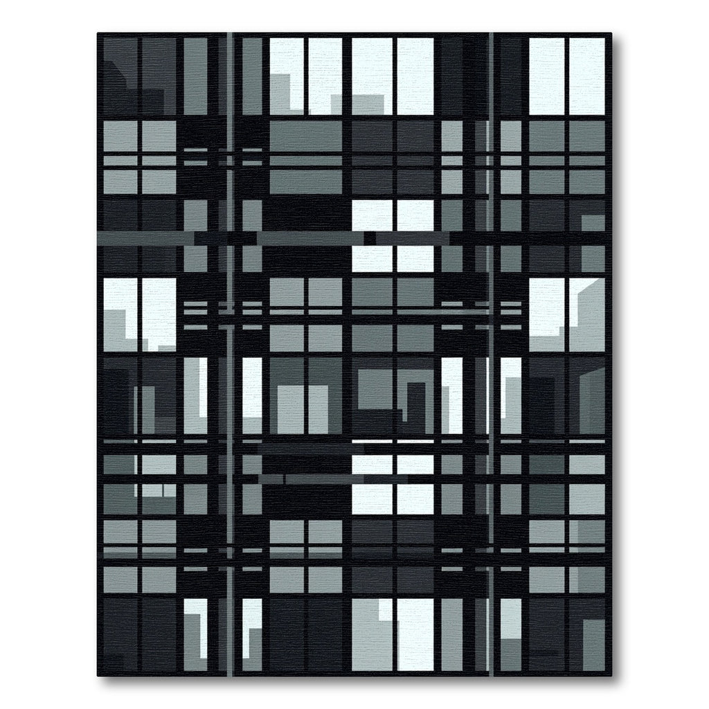 Modern Industrial Grid Monochromatic Block Art Rug