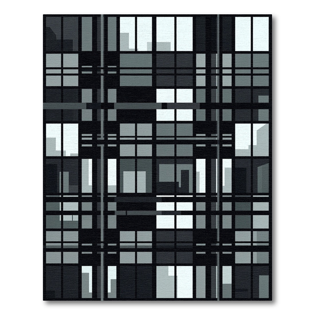 Modern Industrial Grid Monochromatic Block Art Rug