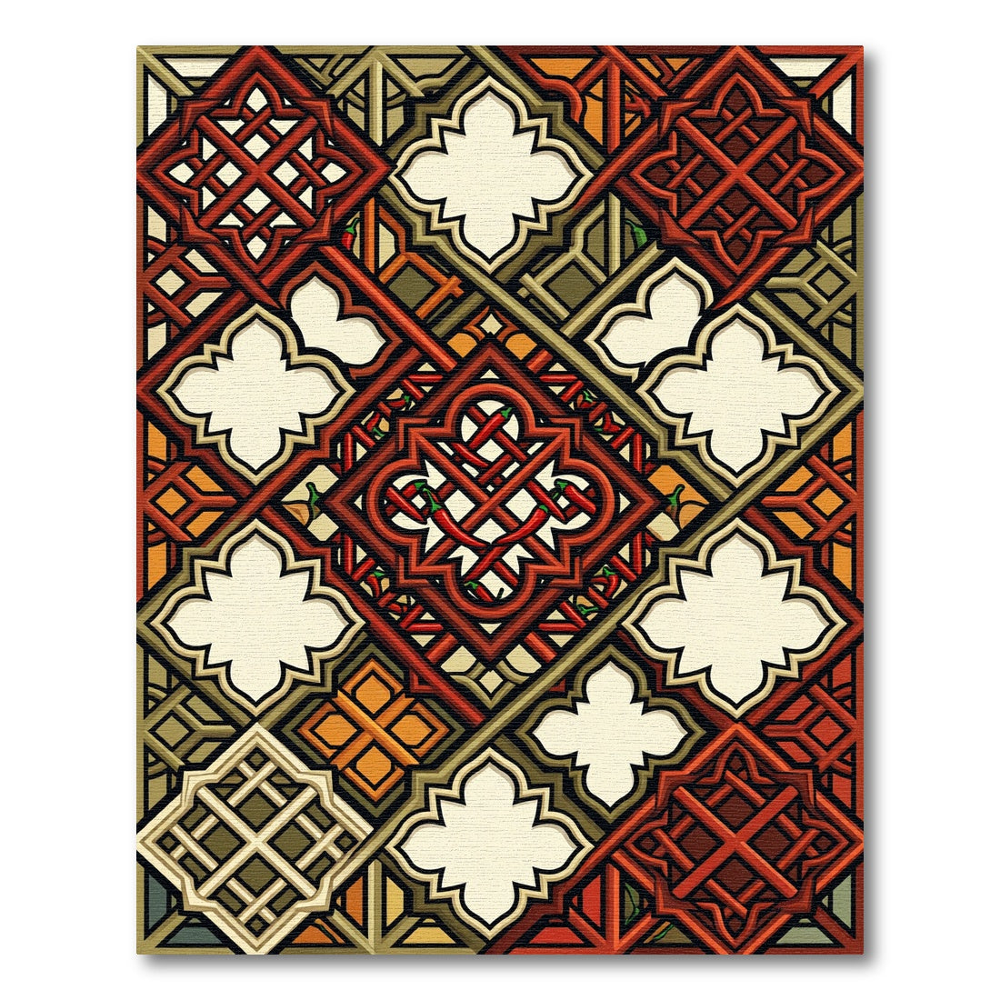 Red Orange Interlocking Geometric Overlay Rug