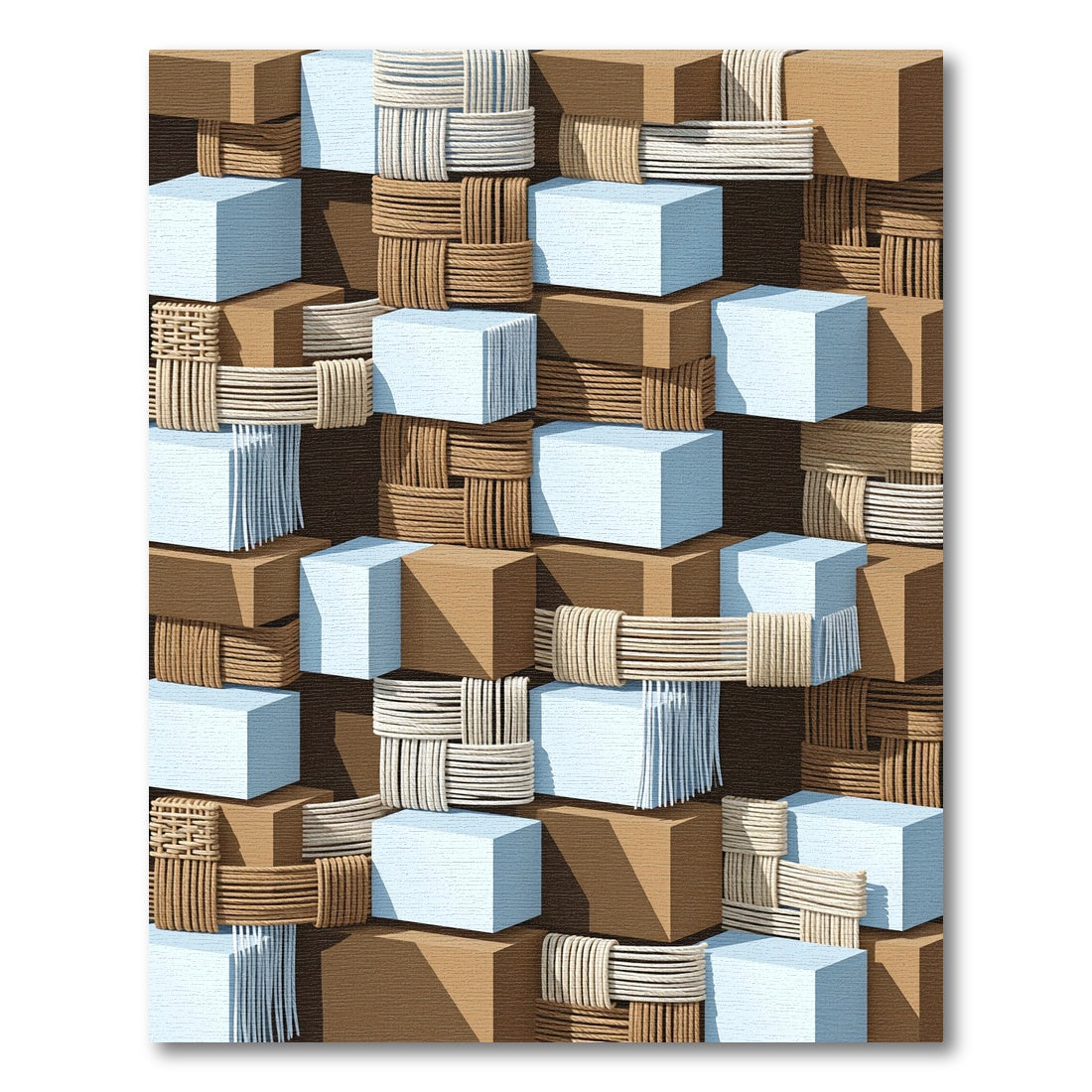 3D Cubes With Woven Rope Accents Rug