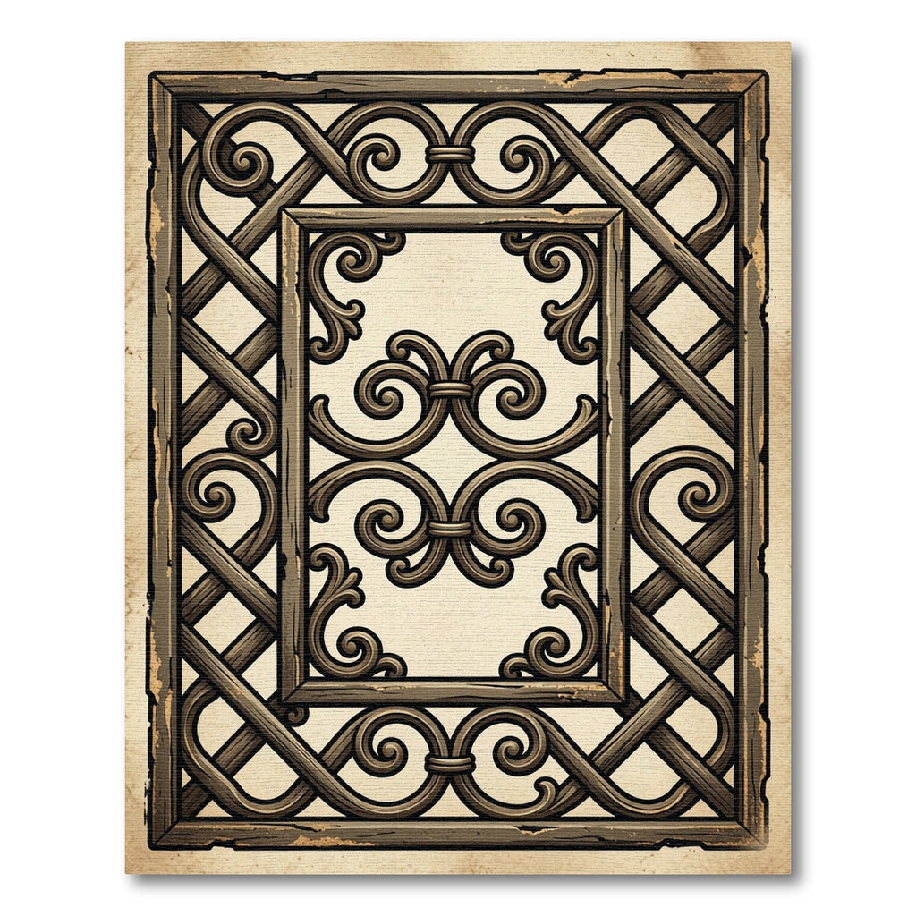 Antique Bronze Ornate Scrollwork Lattice Rug