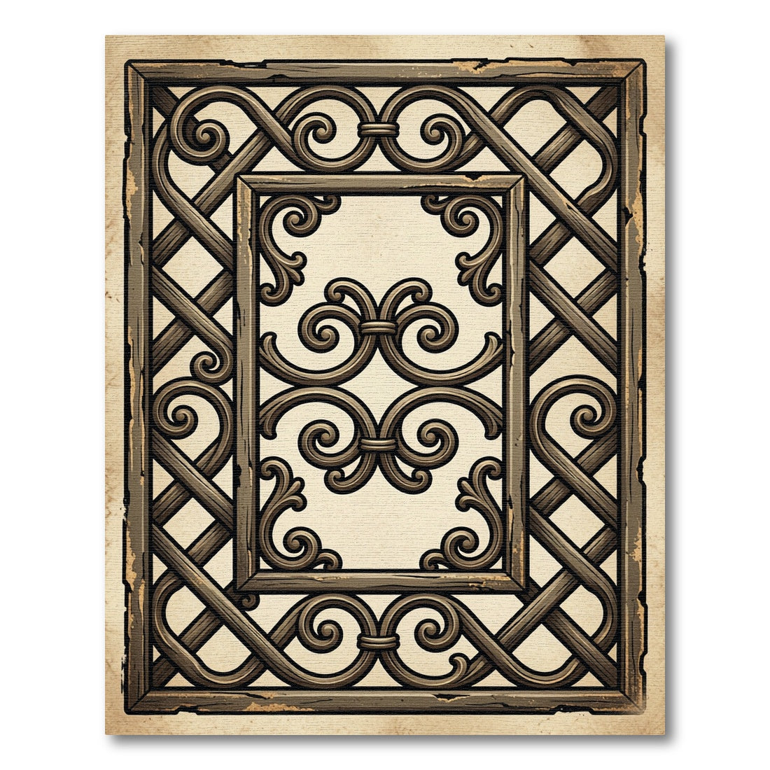 Antique Bronze Ornate Scrollwork Lattice Rug