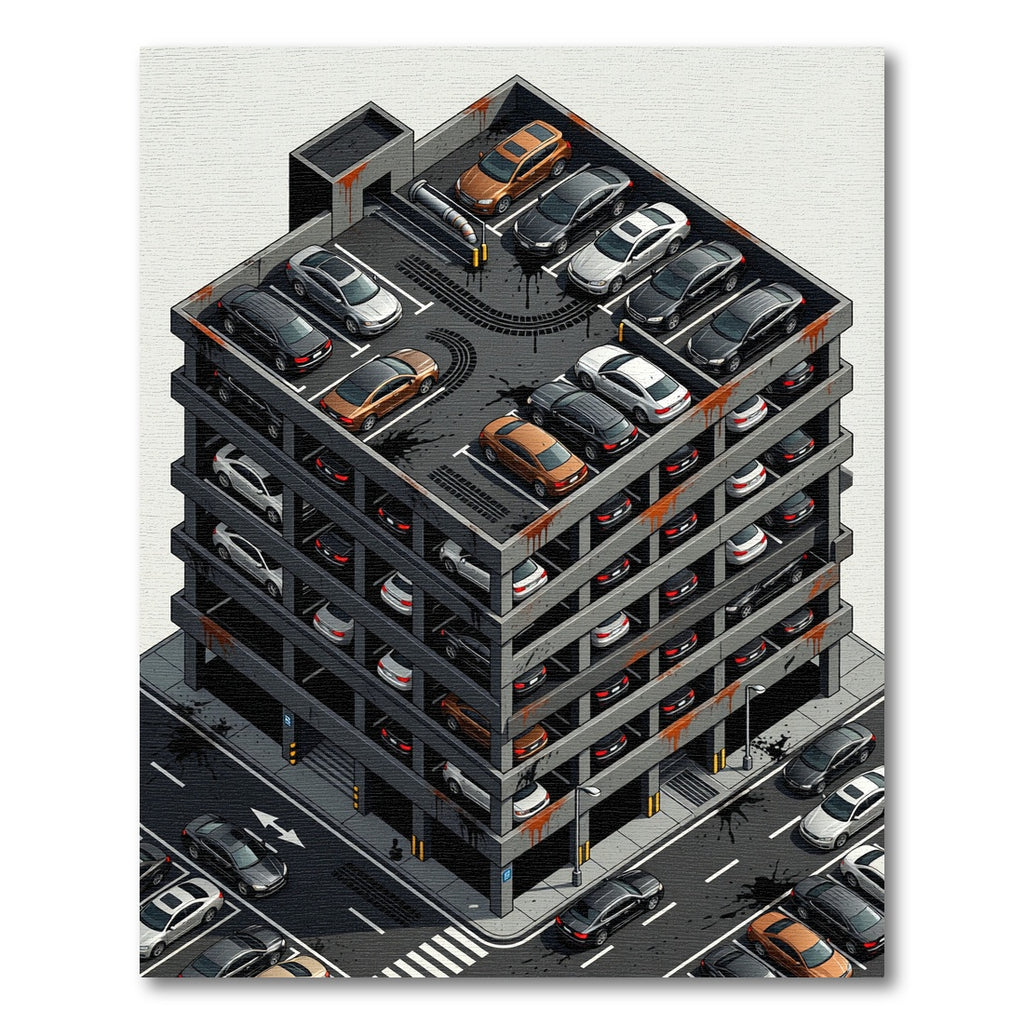 Isometric Garage Cars Black Gold Rug
