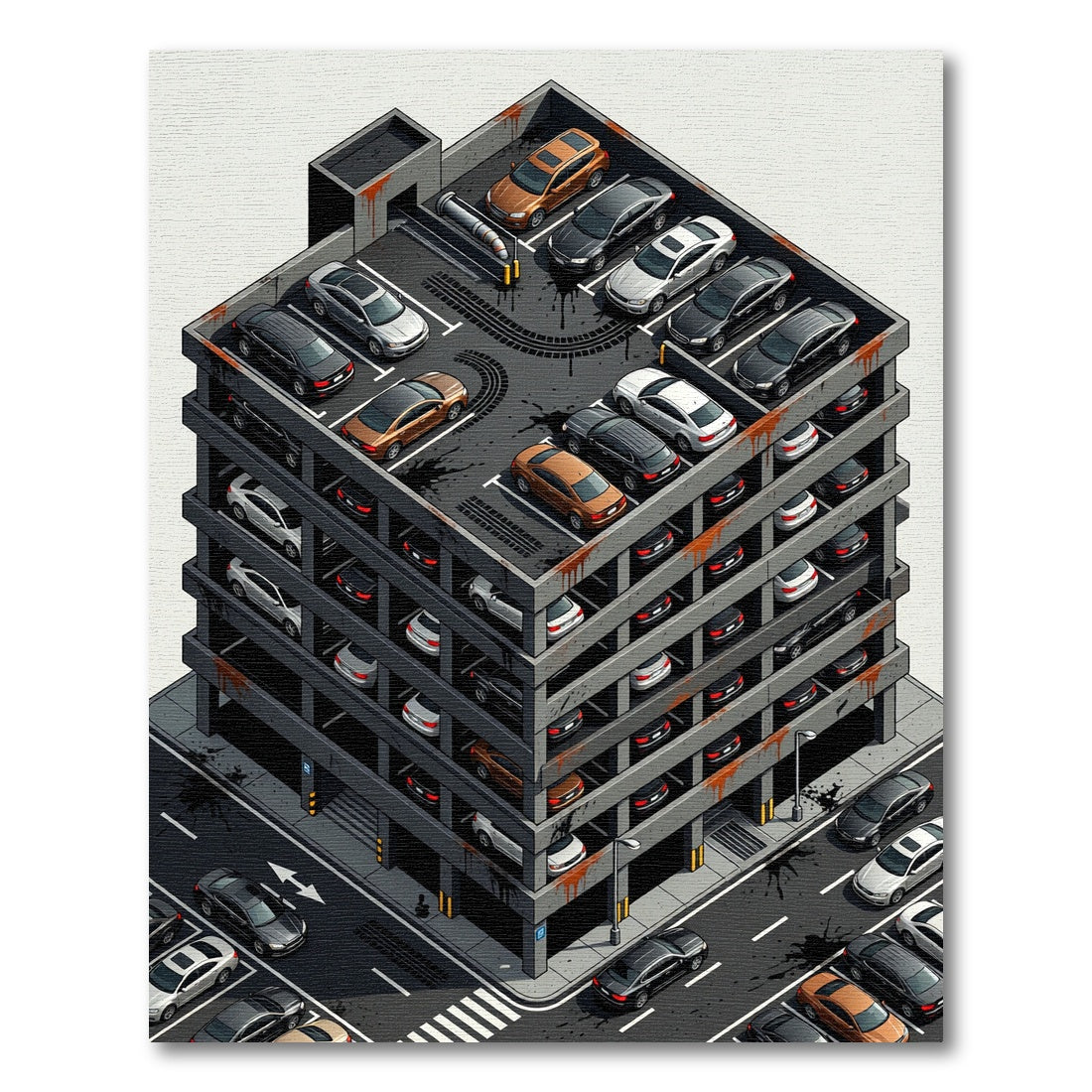 Isometric Garage Cars Black Gold Rug
