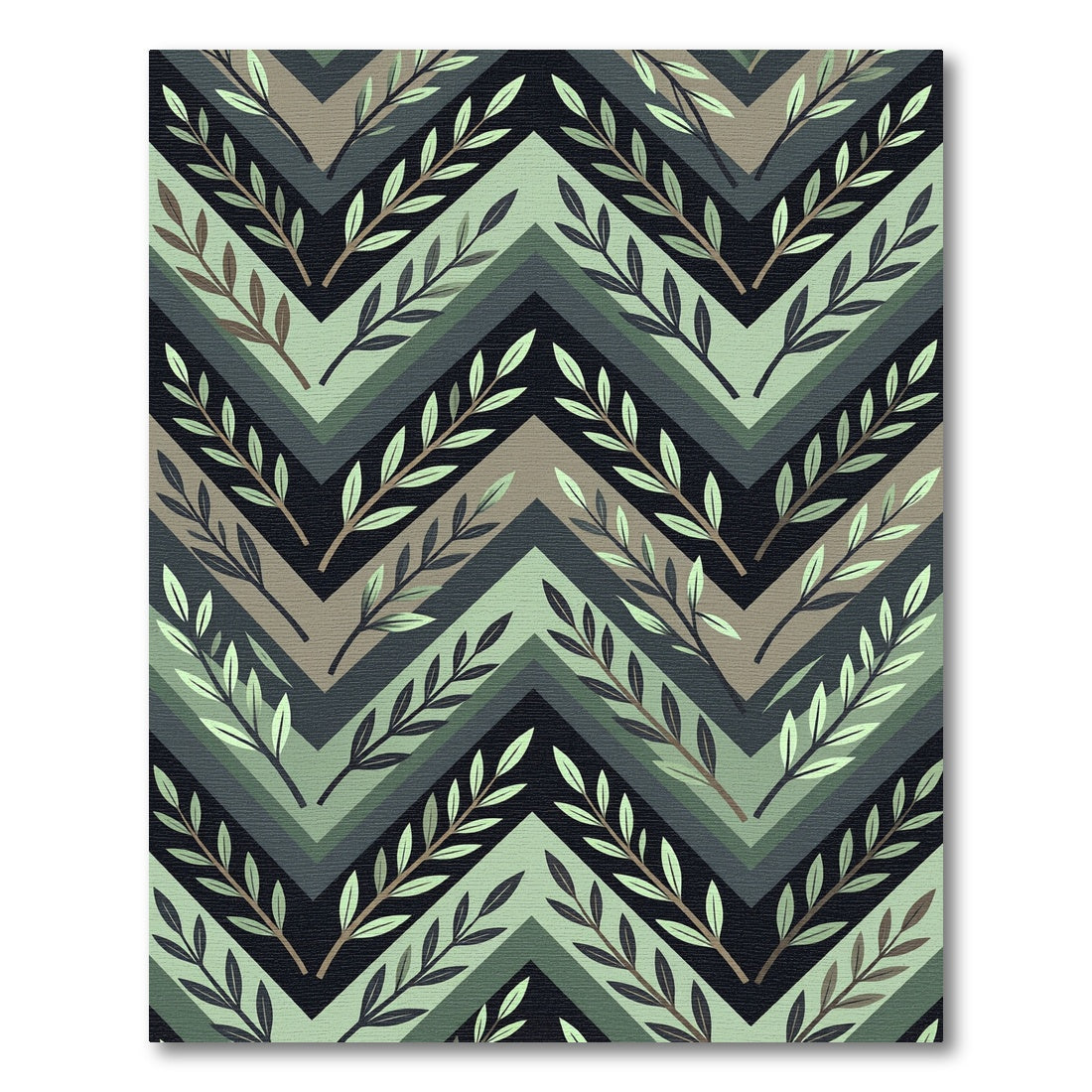 Sage Green Chevron Leaf Botanical Rug