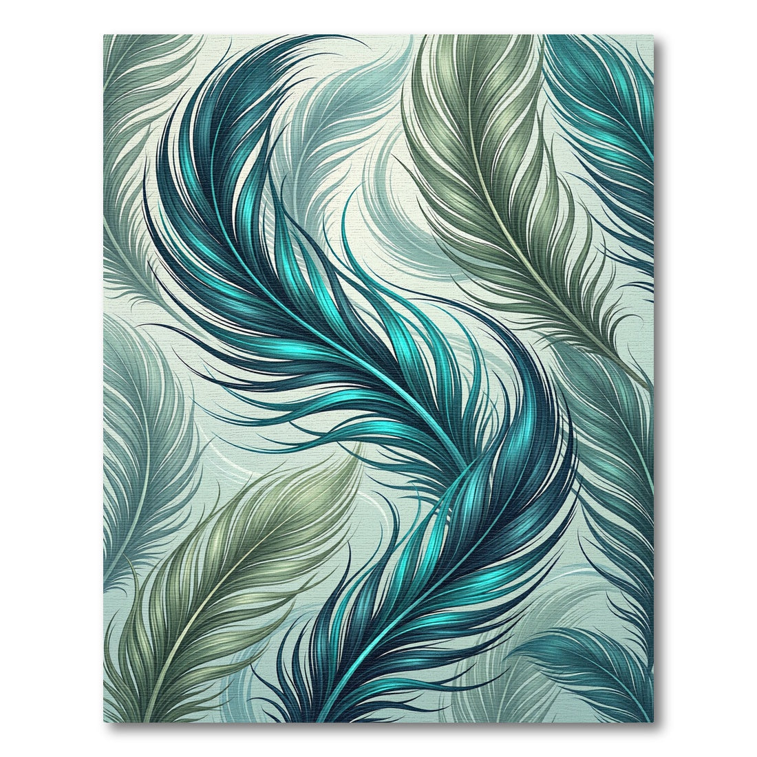 Lush Ethereal Teal Feather Art Rug