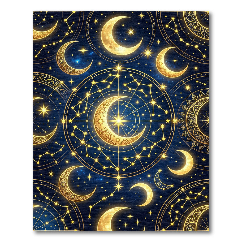 Golden Celestial Moon and Star Constellations Rug