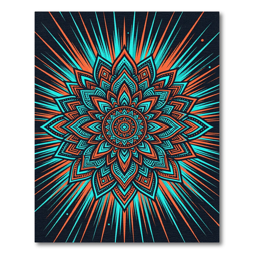 Radiant Teal Orange Mandala Bloom Rug
