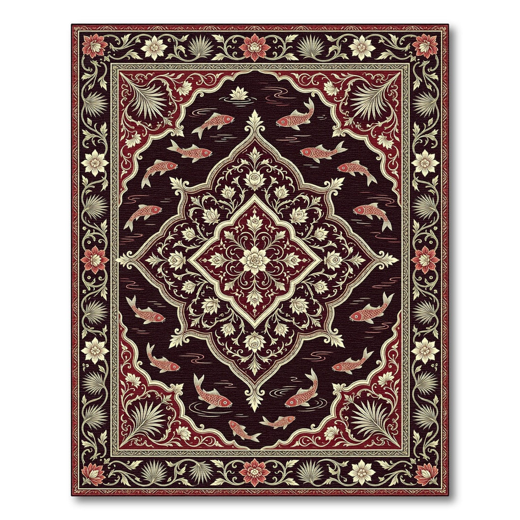 Rich Crimson Koi Water Garden Rug