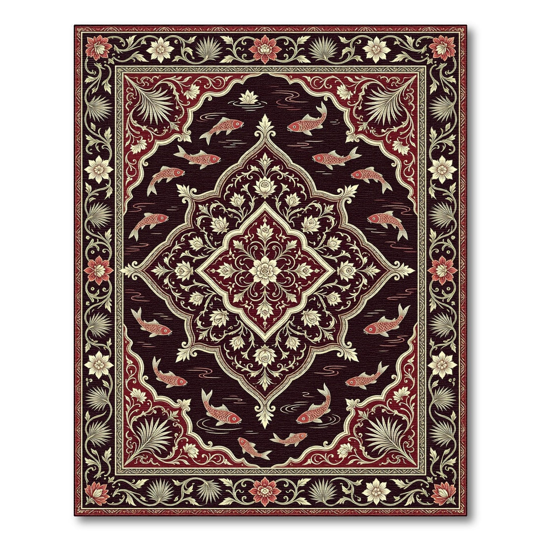 Rich Crimson Koi Water Garden Rug