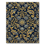 Golden Koi Fish Navy Floral Scroll Rug