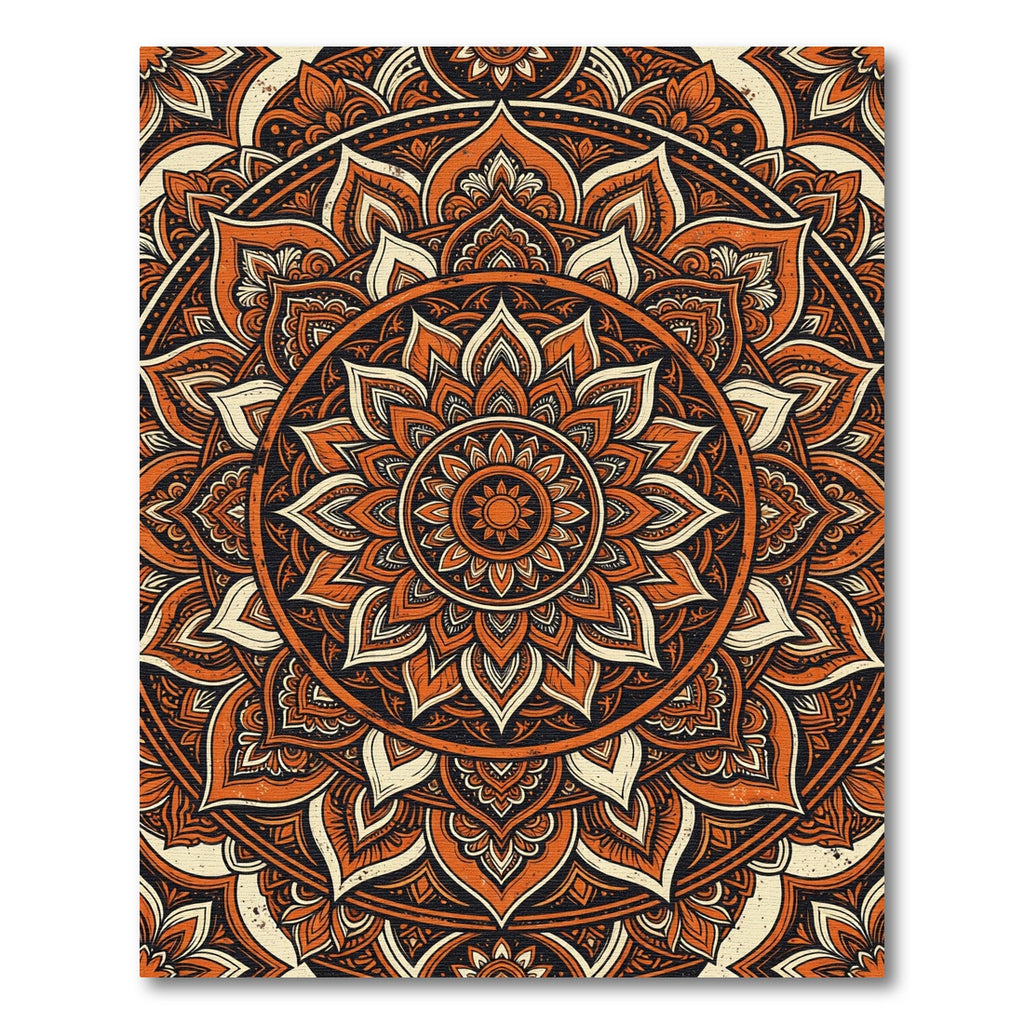 Earthy Rust Floral Mandala Circle Rug