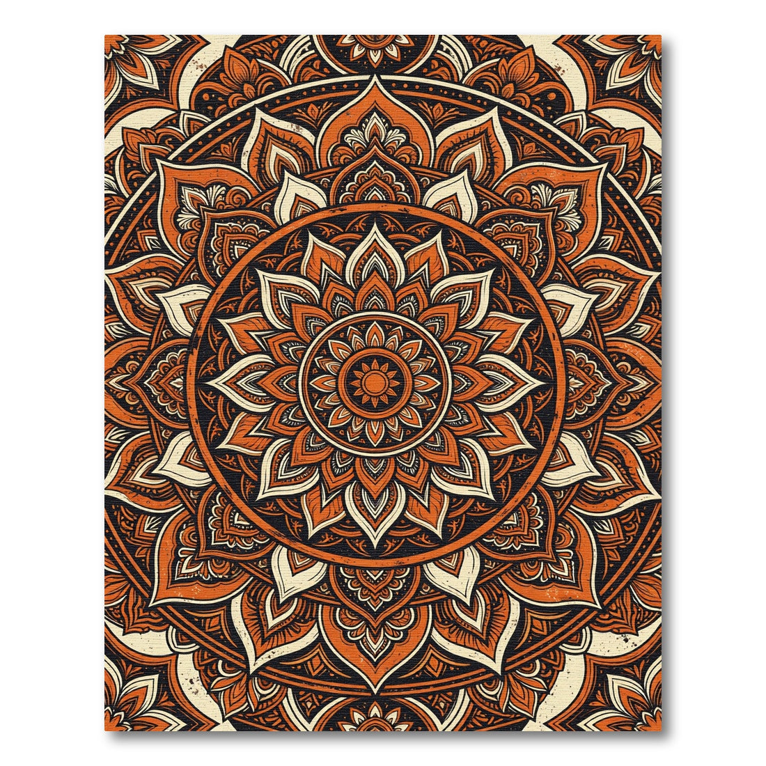 Earthy Rust Floral Mandala Circle Rug