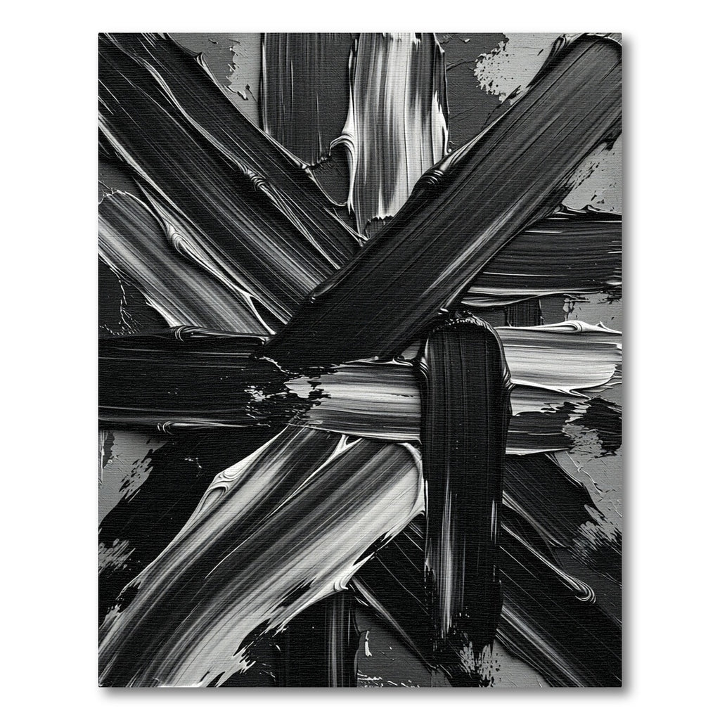 Bold Black White Abstract Brushstroke Rug