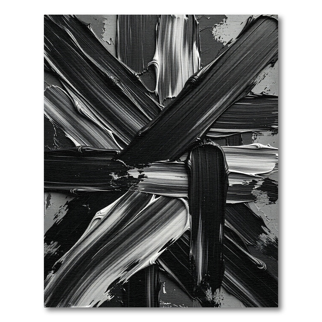 Bold Black White Abstract Brushstroke Rug