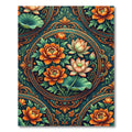 Orange Peony Lotus Medallion Floral Rug