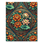 Orange Peony Lotus Medallion Floral Rug