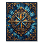 Ornate Celestial Compass Blue Gold Rug