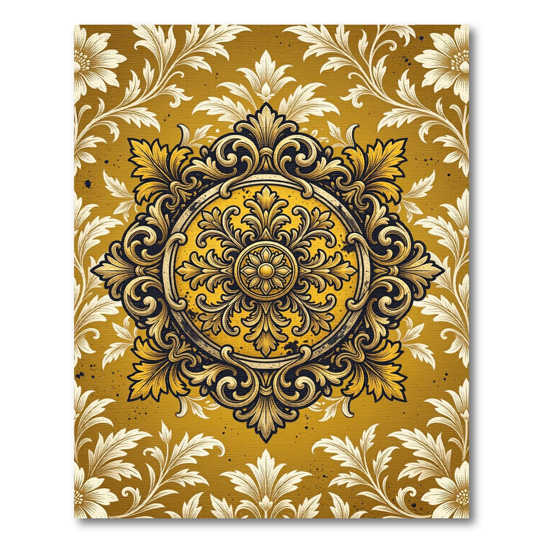 Ornate Golden Baroque Circular Medallion Rug