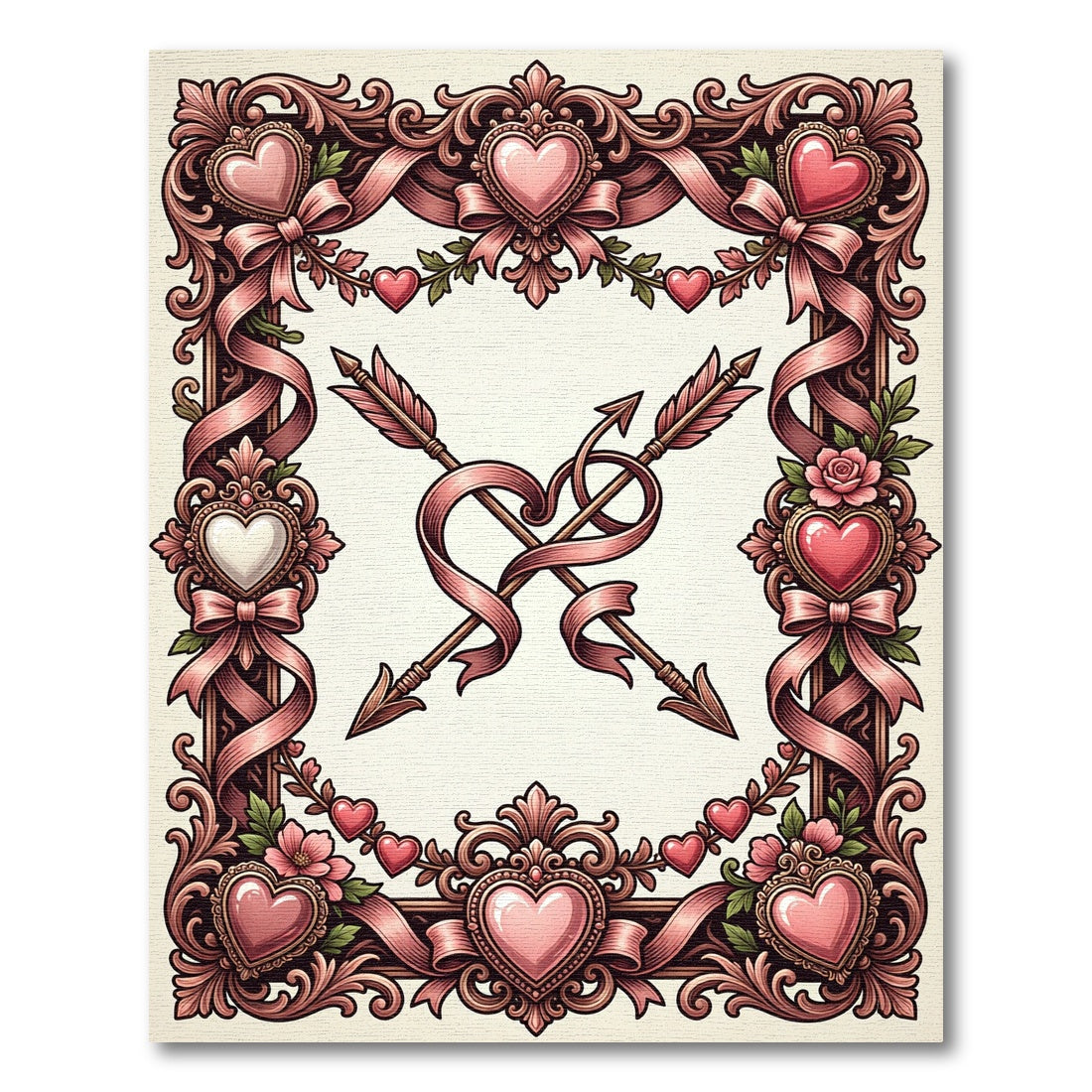 Pink Cupid Arrows Ornate Heart Frame Rug