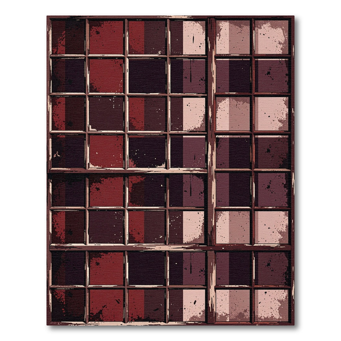 Dark Burgundy Grid Windowpane Abstract Rug