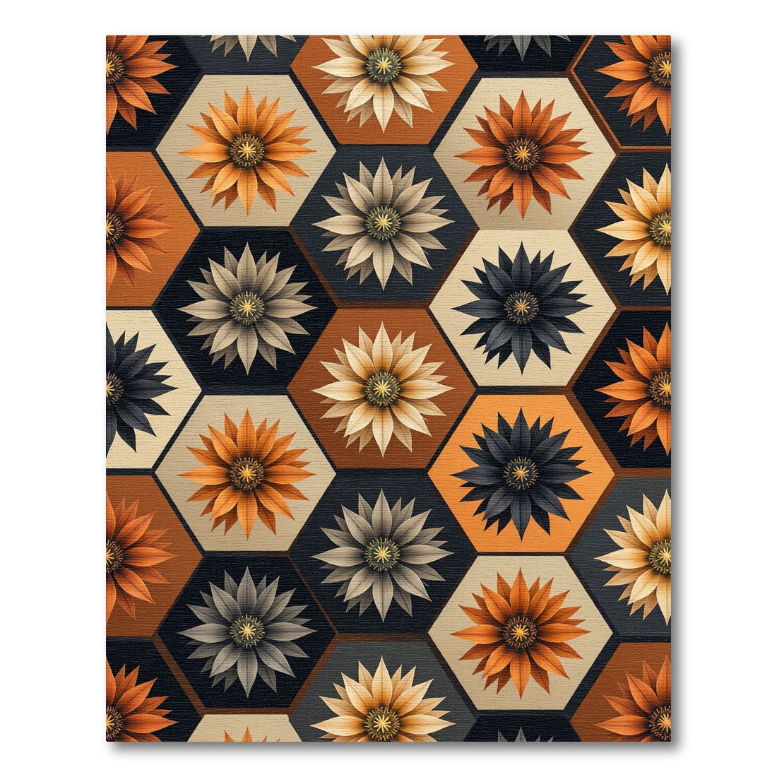 Geometric Hexagon Flower Autumn Honey Rug