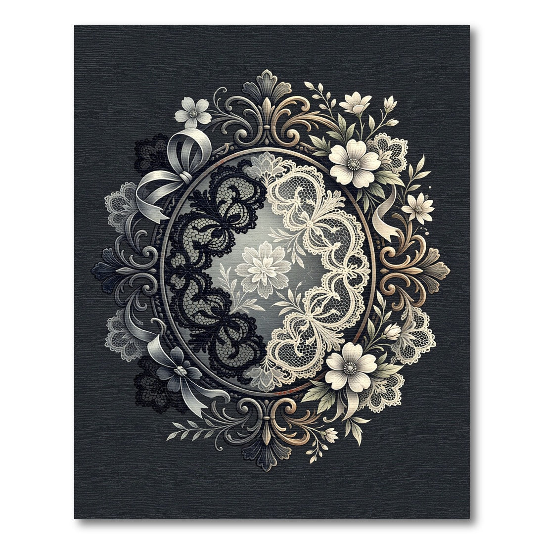 Ornate Lace Floral Medallion Oval Rug