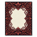 Ornate Crimson Floral Scroll Frame Rug