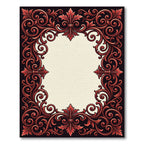 Ornate Crimson Floral Scroll Frame Rug