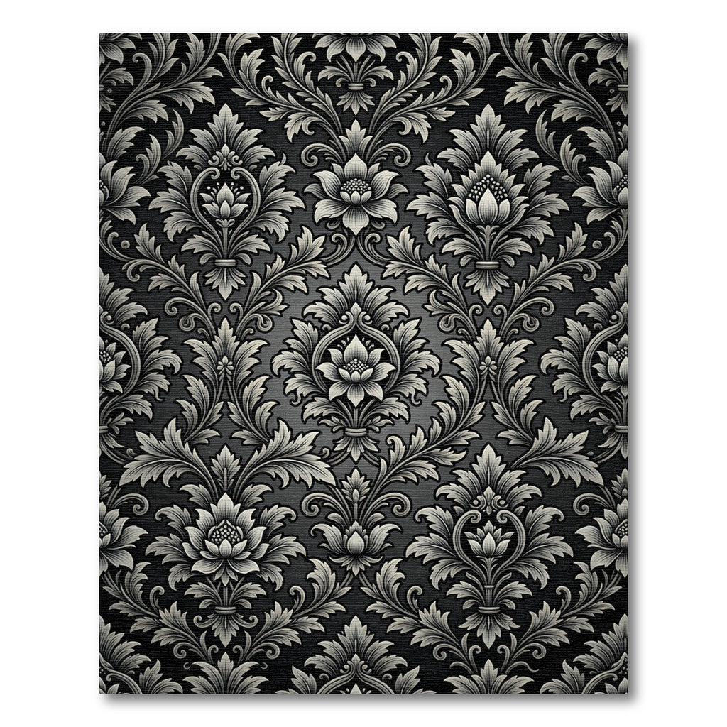 Elegant Monochrome Baroque Floral Damask Rug