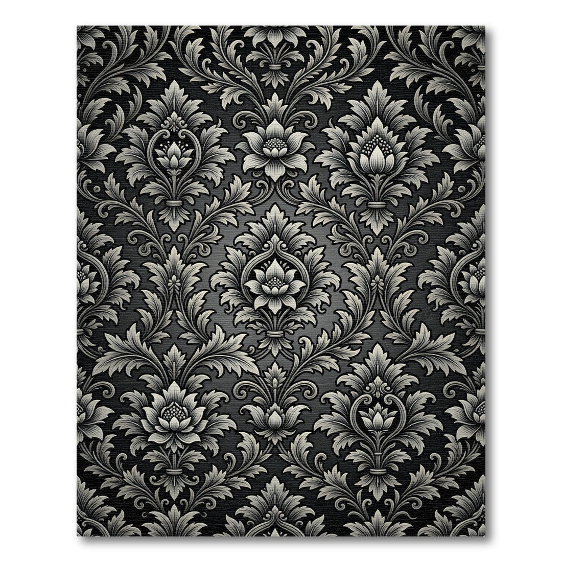 Elegant Monochrome Baroque Floral Damask Rug