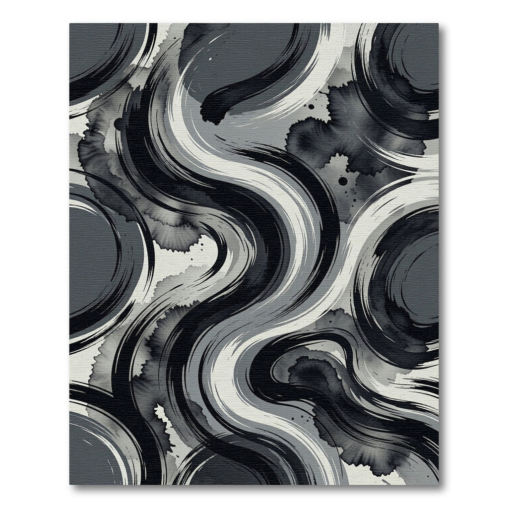 Monochrome Abstract Fluid Ink Swirls Rug