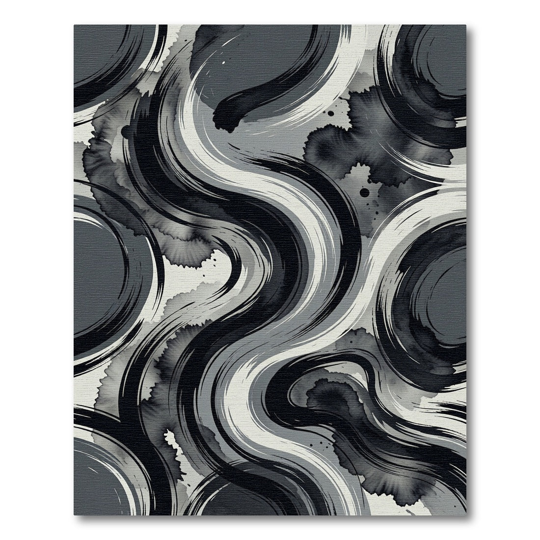 Monochrome Abstract Fluid Ink Swirls Rug