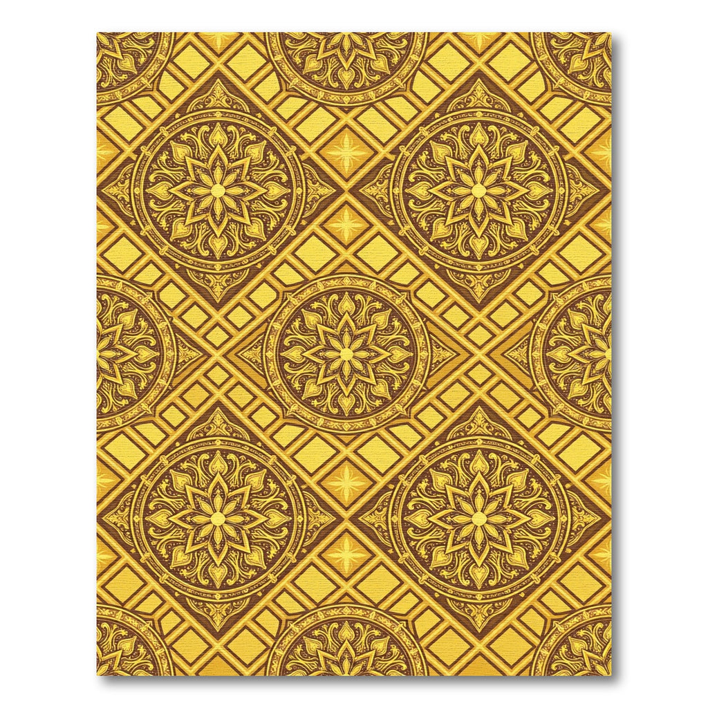 Gilded Ornate Floral Geometric Gold Medallion Rug