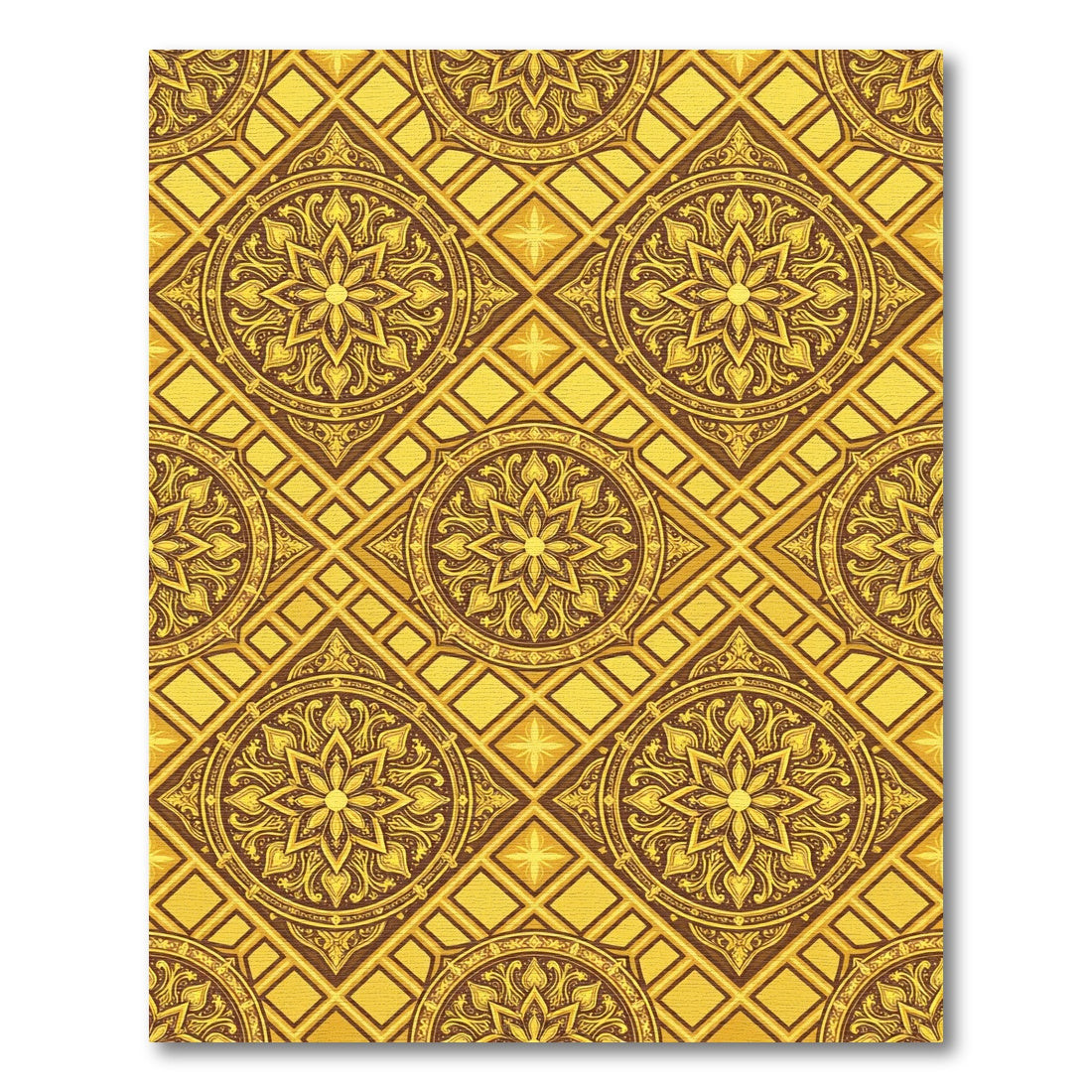 Gilded Ornate Floral Geometric Gold Medallion Rug